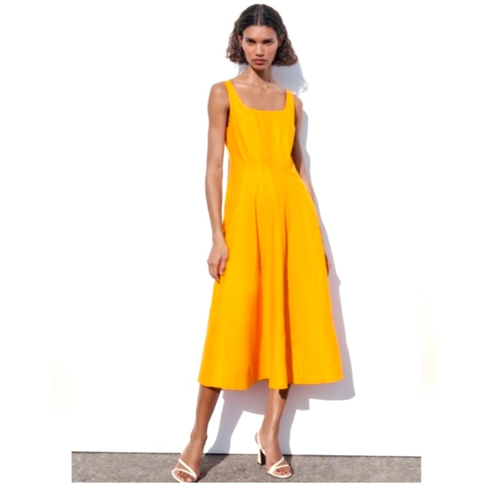 Zara Bright Yellow Sleeveless Midi Dress